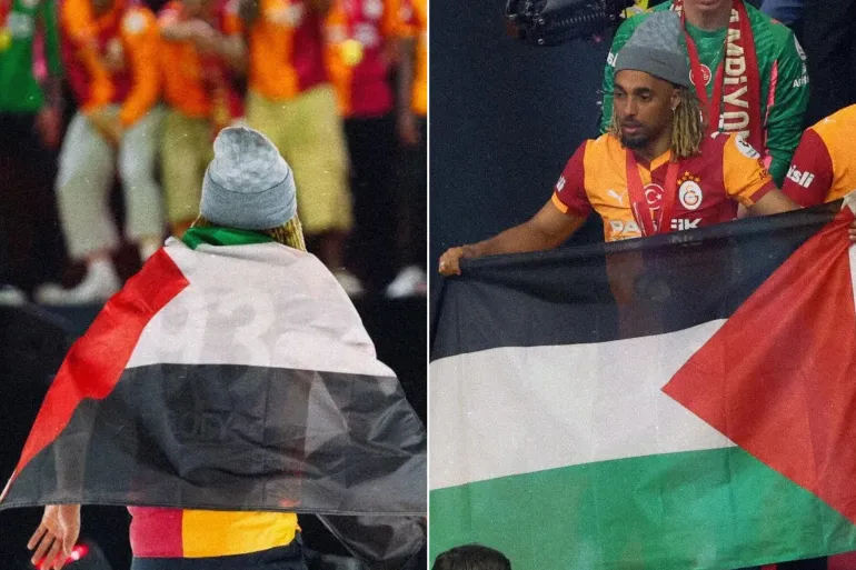 العلم الفلسطيني يزين احتفالات غلطة سراي بلقب الدوري التركي